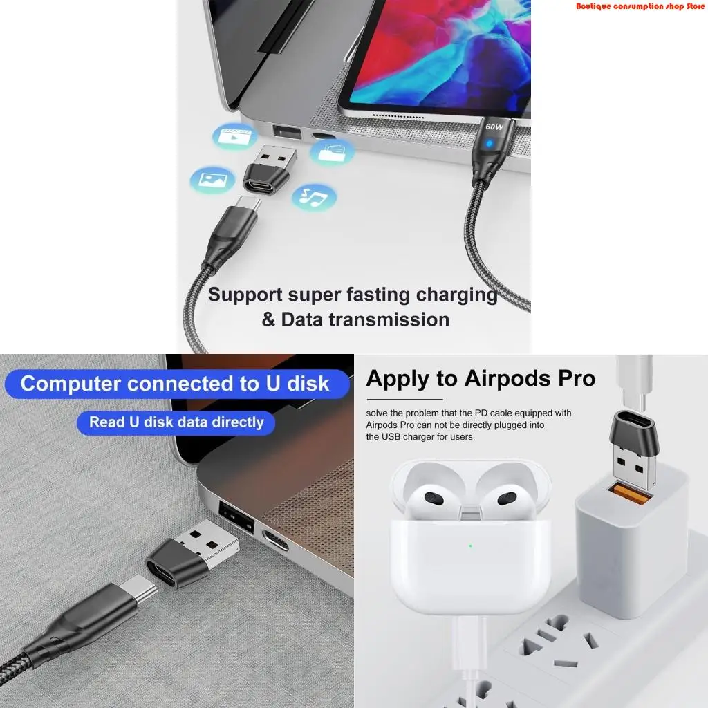 L9NA USB OTG Male To Type C Female Adapter Converter, Type C Cable Adapter Connector