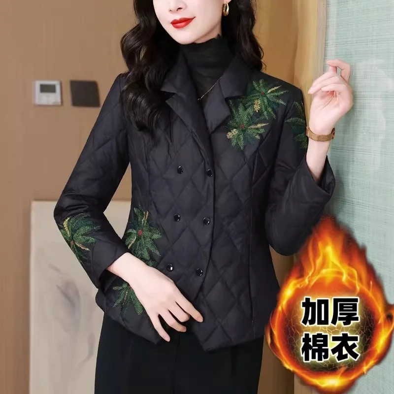 

Хлопковая куртка на пуху с воротником костюма, осенне-зимнее свободное повседневное пальто для мам, легкое и облегающее пальто для женщин, элегантное w1591