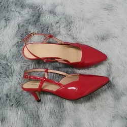 LOSLANDIFEN Daily all-match sandalo scarpe a punta tacchi alti Sexy 5cm Low Casual Back décolleté con fibbia vuota scarpa da sposa rossa