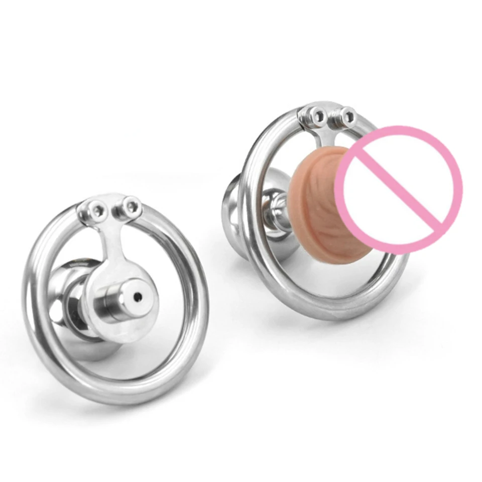 Metal Inverted Flat Negative Male Chastity Cage Detachable Cock Cage Urethral Catheter Penis Ring Dildos Fetish Sex Toys For Men