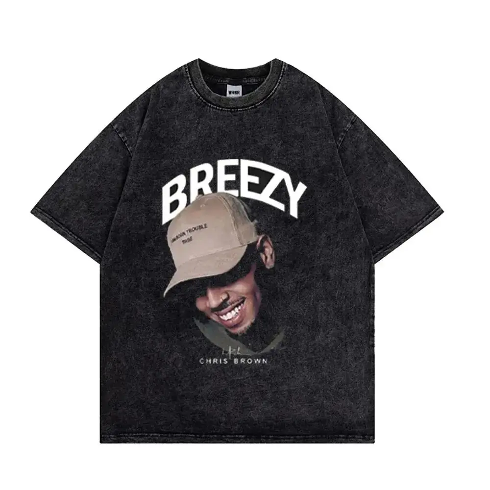 Chris Brown Vintage T-shirt Print Cotton T-shirts Unisex Y2k T Shirt Under The Influence Tour 2024 Breezy Tshirt Rapper Tees