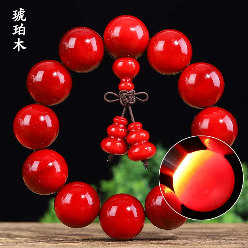 

Amber Wooden Bracelet Fully Transparent Songming Seed Curing Coated Pulp Full of Oil and Blood Buddha Beads Bracelet Crafts