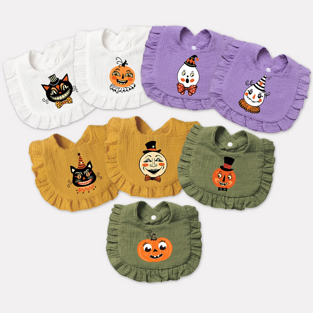Halloween Baby Bib Pumpkin Skull Drool Bib Lotus Leaf Edge Children's Cartoon Gauze Bib Baby Towel Holiday Gift