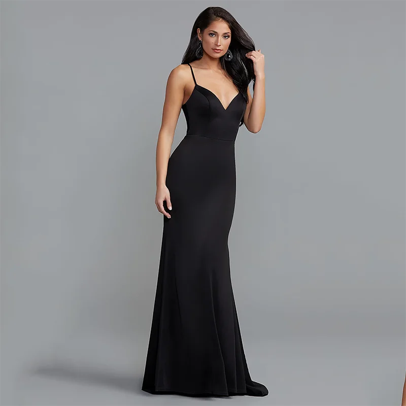 

BLUE V-neck Mermaid Formal Prom Dresses Satin Floor-length Evening Gown Women's Cut Out Back Spaghetti Straps Vestido De Noche