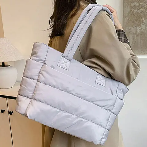 Bolso de mano minimalista a la moda para mujer, bolso de mano acolchado suave y ligero, bolso de hombro informal de Color sólido de gran capacidad para ir al trabajo