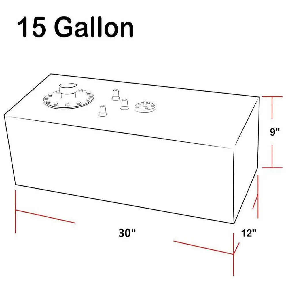 ACCS230 15 Gallon 60L Fuel Tank + Sensor + Braided Fuel Line + Fittings 3m Black Hose + Black 10 AN8 Fittings with Cap