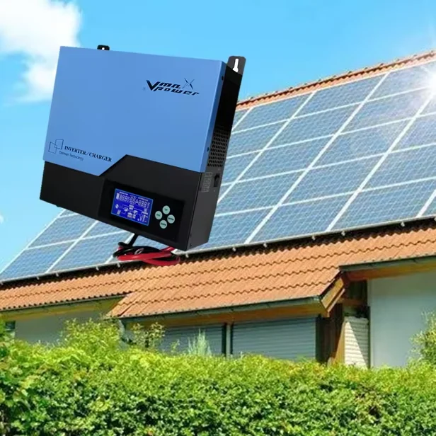 

Vmaxpower Off-grid Solar 6000w 48v Split Phase Inverter Can Output Voltage 110v and 220 at Same Time hang on the Wall