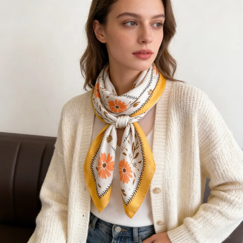 1Pc nieuwe bedrukte mode zijden sjaal vierkante sjaal high-end sjaal nek kleine vierkante sjaal hoofddoek damessjaal