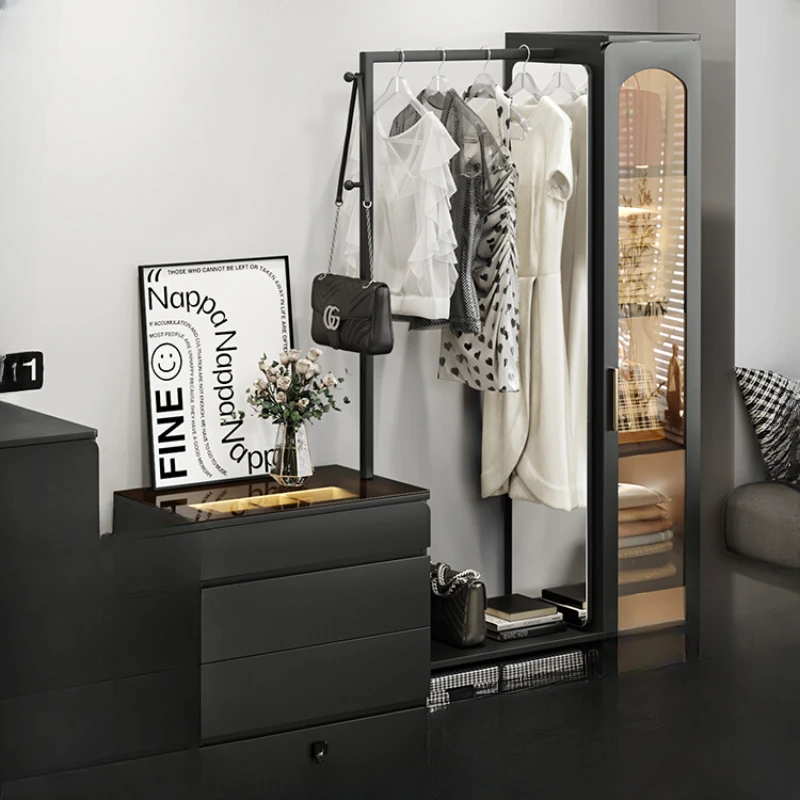 Bedroom drawer coat rack integrated bed storage cabinet hanging hanger against the wall storage cabinet with dressing mirror