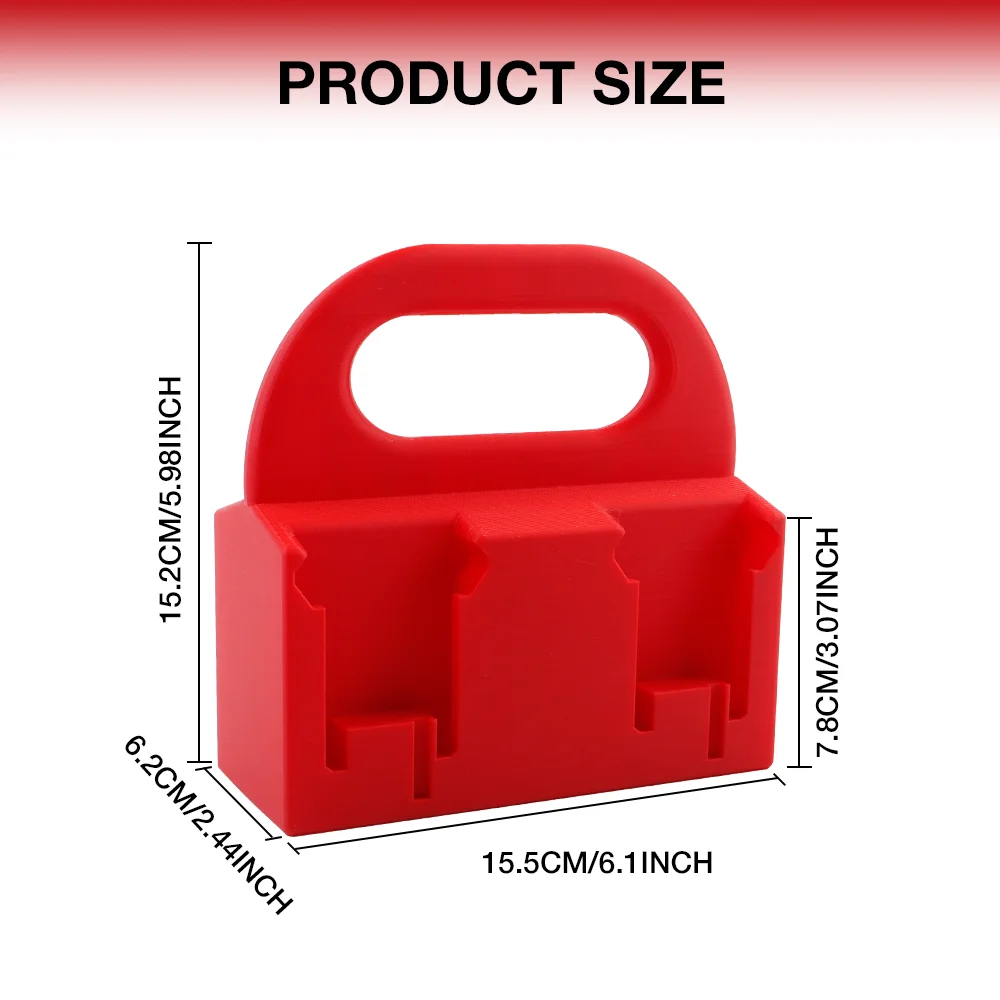 Portable Battery Storage Rack, 4‑Slot Battery Holder with Handle, Milwaukee 18V Battery Holder Base, for Work Van Shelf Toolbox