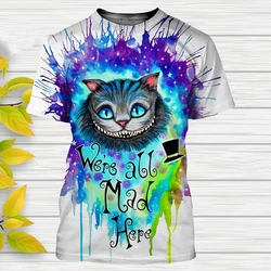 MINISO New Women T-Shirts Alice in Wonderland Cartoon Anime Cheshire Cat 3D Print Streetwear Kids Adults Fashion T Shirt Tops