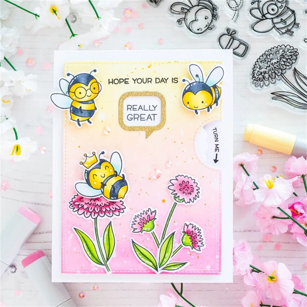 Cute Wild Animals Clear Stamps and Cutting Dies, Rabbit Elephant Pig Bee Silicone Stamps for Card Making Embossing Stencils Temp