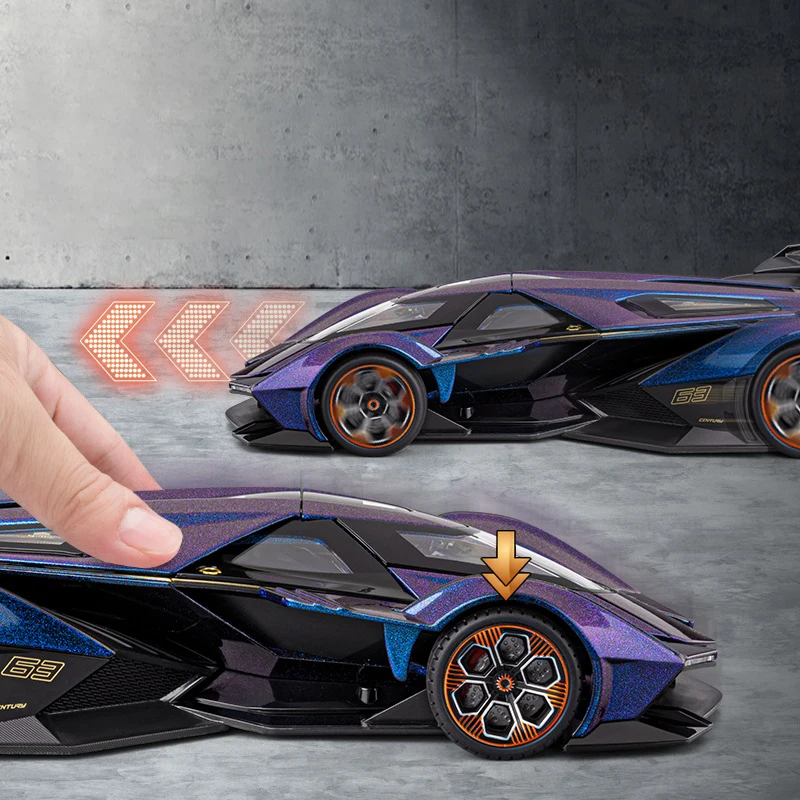1:18 Vision Gran Turismo V12 GT Supercar Alloy Car Model Sound and Light Pull Back Children's Toy Collectibles Birthday gift