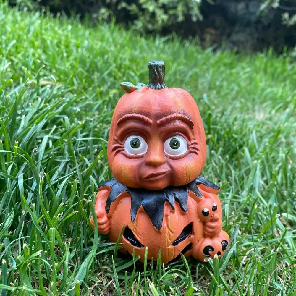 Halloween Pumpkin Ornament Cartoon Pumpkin Ornament Halloween Cartoon Pumpkin Figurine Spooky Winged Broom Sickle for Holiday
