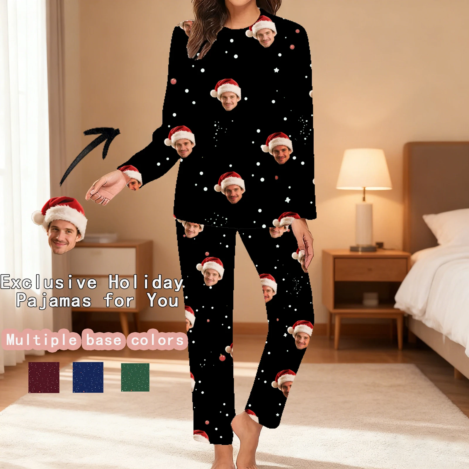 

Custom Women Pajamas with Face homewear Custom Women long Sleeve Pajama Set Personalized Pajama with Face Custom Photo Pajamas