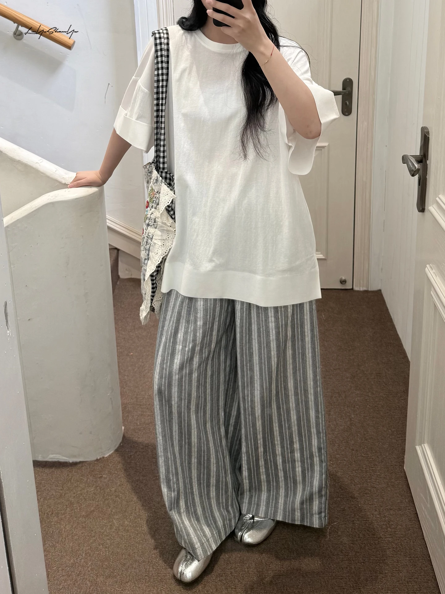 

Slimming Cotton Linen Striped Casual Pants Straight Leg New Arrival Women's Summer Fashion Natural Waist Casual Trousers