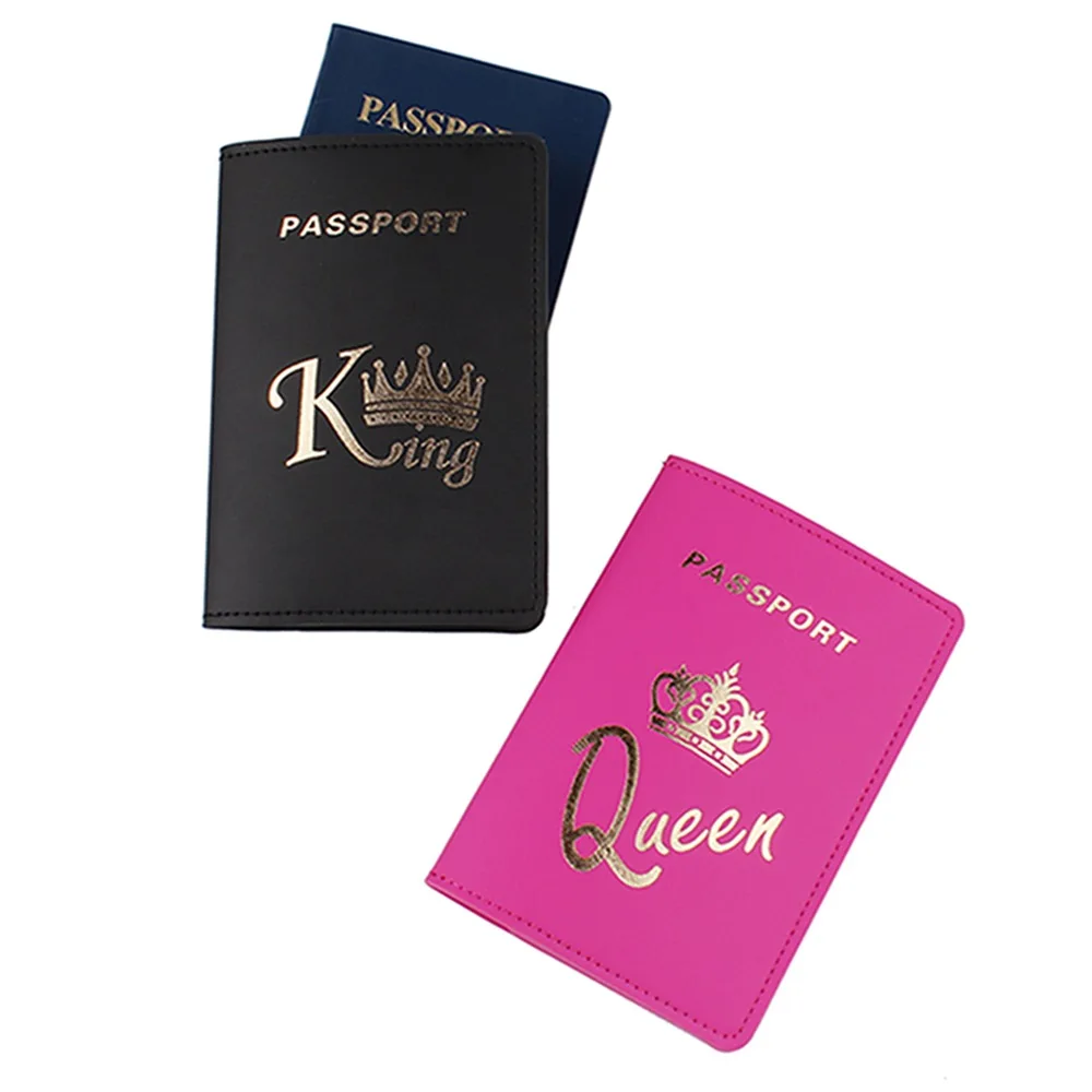 Funda de pasaporte de cuero Pu para hombre y mujer, patrón de corona, identificación de viaje, tarjeta de crédito, soporte para pasaporte, paquete de billetera, monedero, bolsa