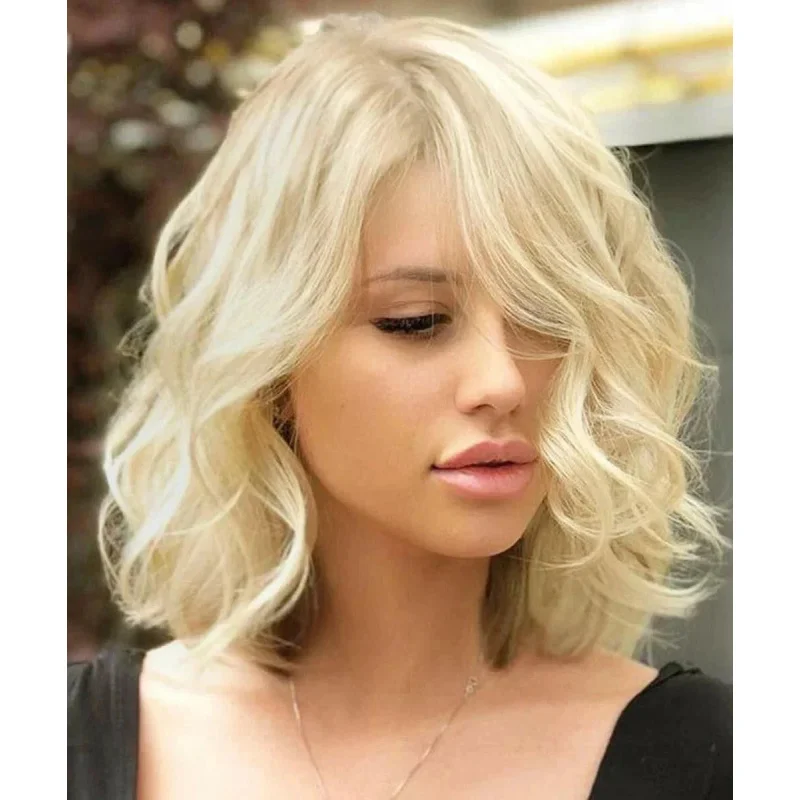 

Real Human Hair New Fashion Natural Blond Wavy Women's Wigs 12 In