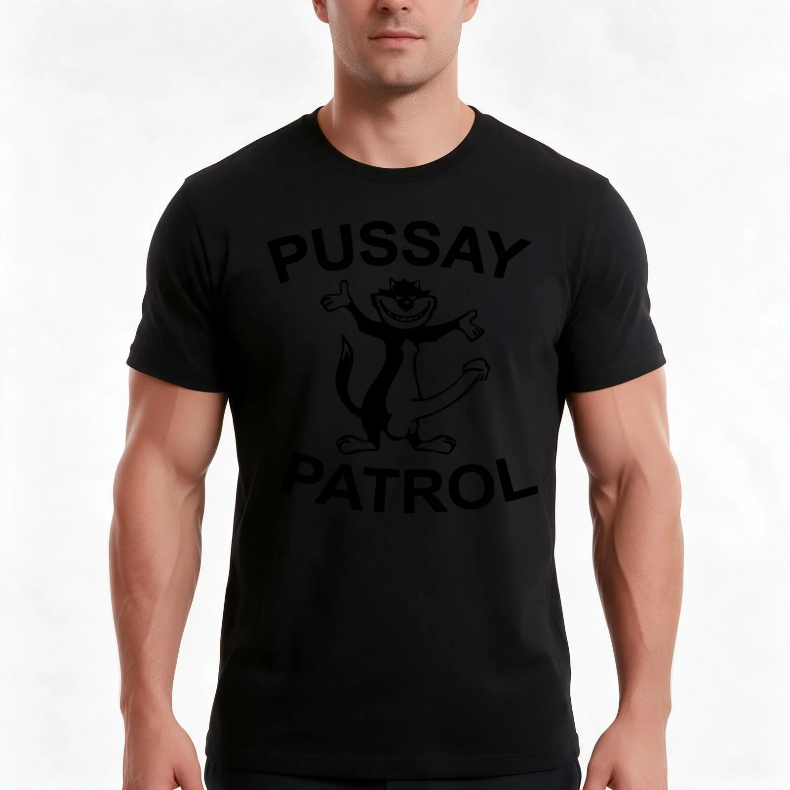 PUSSAY PATROL T-Shirt, Summer Casual Cotton Tee, Oversized Streetwear Tops, Vintage Graphic Print, Loose Fit Short Sleeve