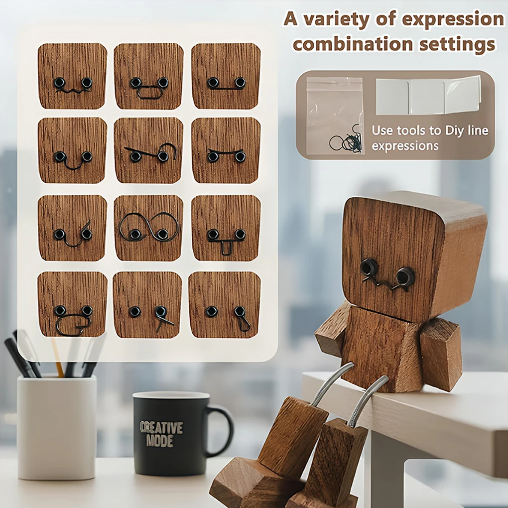 Shaking Wooden Man Figurine Handmade Shaking Feet Wooden Doll Car Dashboard Desktop Decoration Ornament