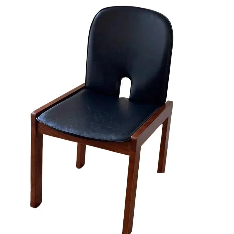 

Italian minimalist black design dining chair medieval wabi sabi coffee desk Shimadai solid wood backrest single cosmetic leather