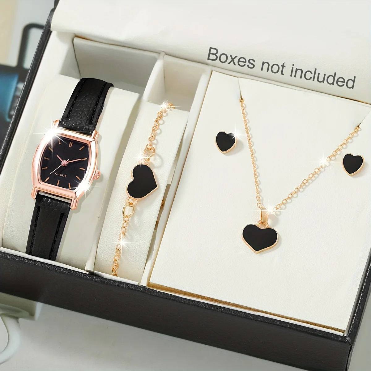 Ladies' Watch Set, 5 pieces/set, ladies' brown PU strap, casual quartz watch set with heart-shaped necklace