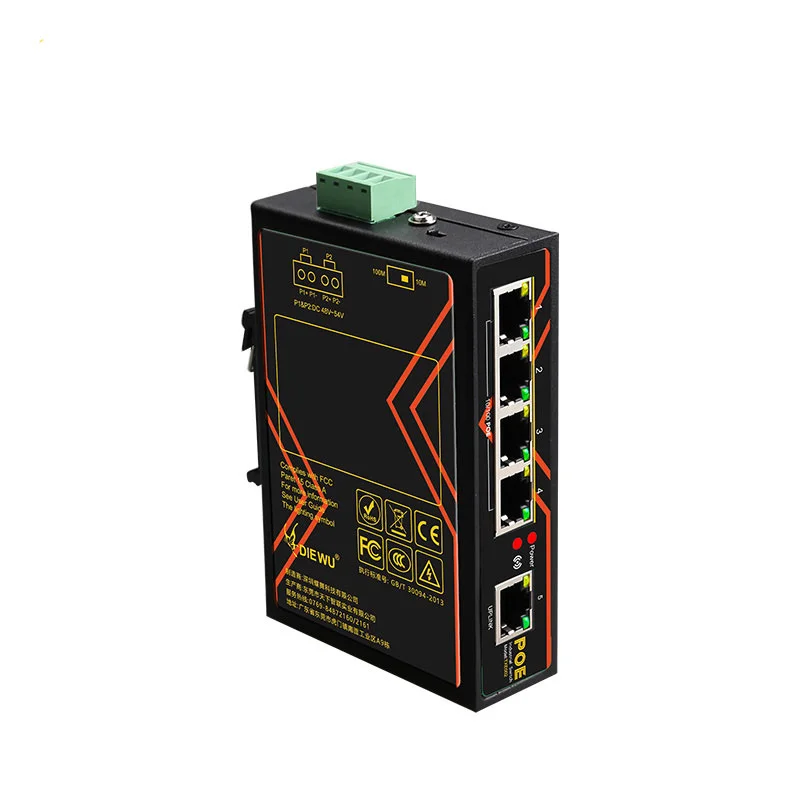 Conmutador POE de 5 puertos de 10/100Mbps, conmutador Ethernet rápido de grado Industrial, conmutador de red tipo carril DIN