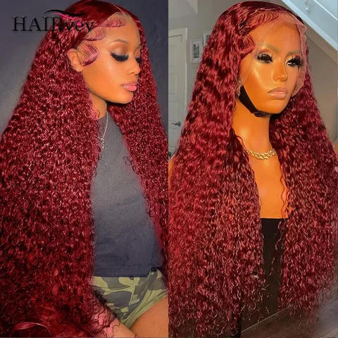 99J Burgundy Deep Wave 13x4 Lace Frontal Human Hair Wig For Women Brazilian Transparent Human Hair Lace Frontal Wig Pre Plucked