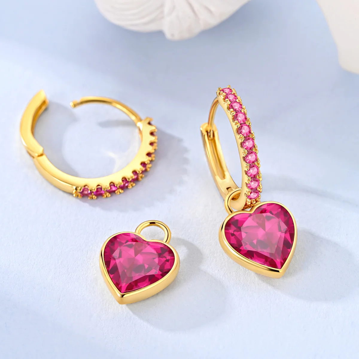 Woman Earring 925 Silver Pendnat Earring Zircon Pink Heart For Lady Original Jewelry