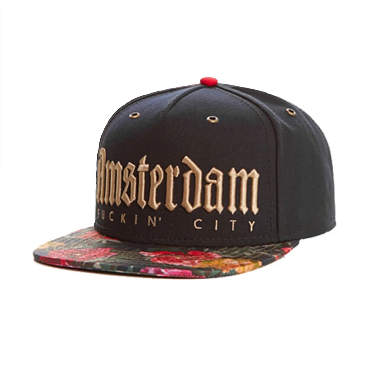 Unisex-Kappe der Marke A-Dam mit goldenen Buchstaben und Blumenstickerei, Snapback-Mütze für Männer und Frauen, für Erwachsene, Outdoor, lässig, verstellbare Sonnen-Baseballkappe