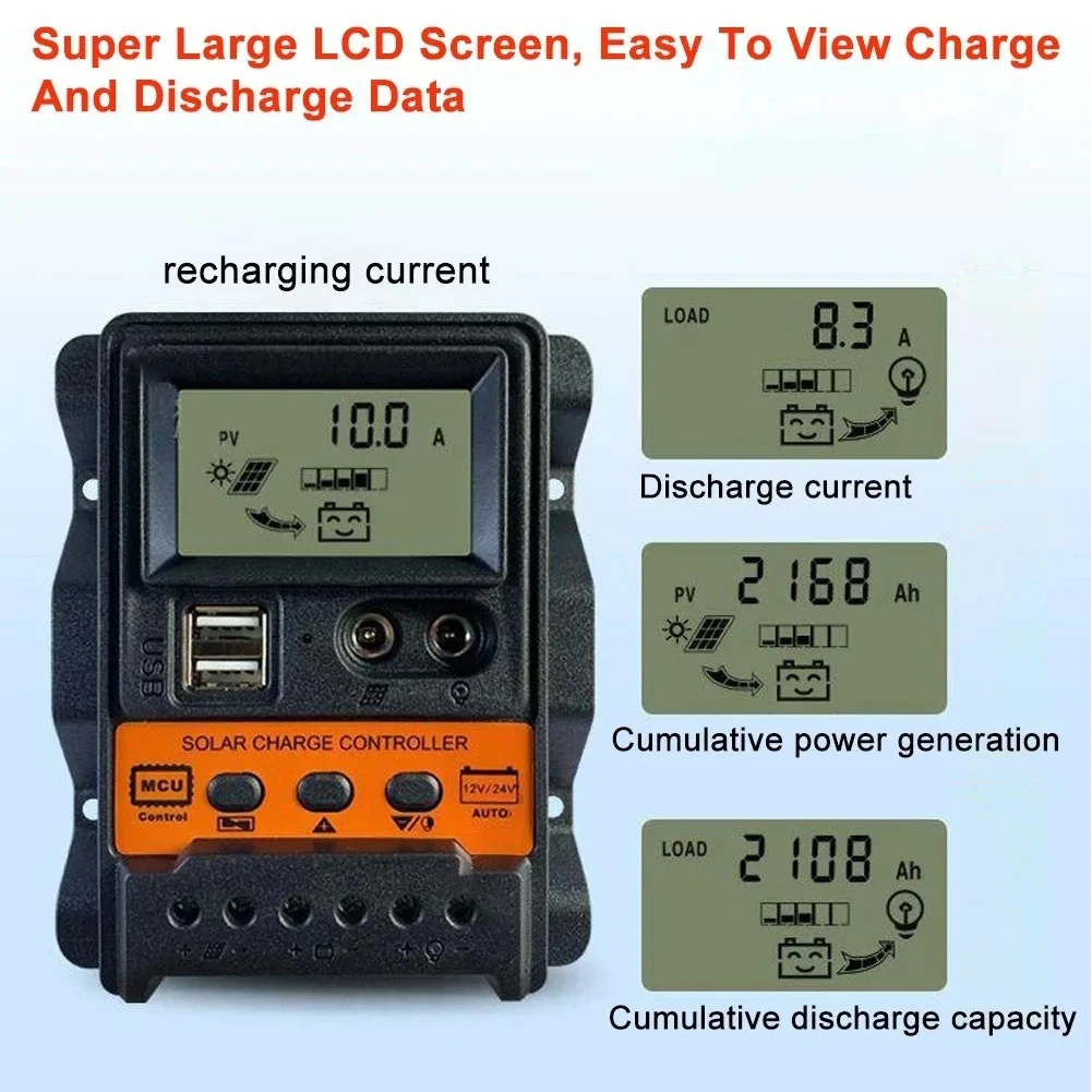 10A/20A/30A Солнечный регулятор ШИМ-контроллер 3-ступенчатый ШИМ-регулятор солнечной панели Регулятор заряда солнечной батареи для солнечных панелей