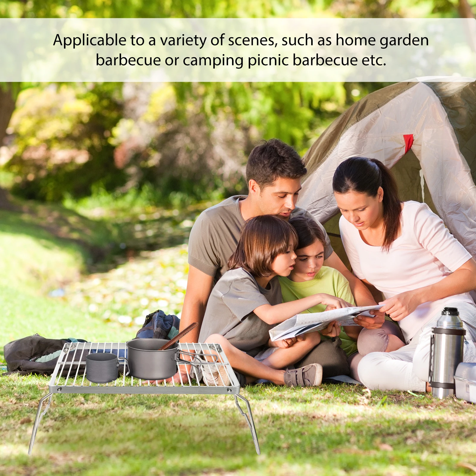 

Portable Barbecue Grill Foldable Metal Camping Outdoor Stove Fire Pit Durable Stainless Steel Practical Garden BBQ Picnic Folded