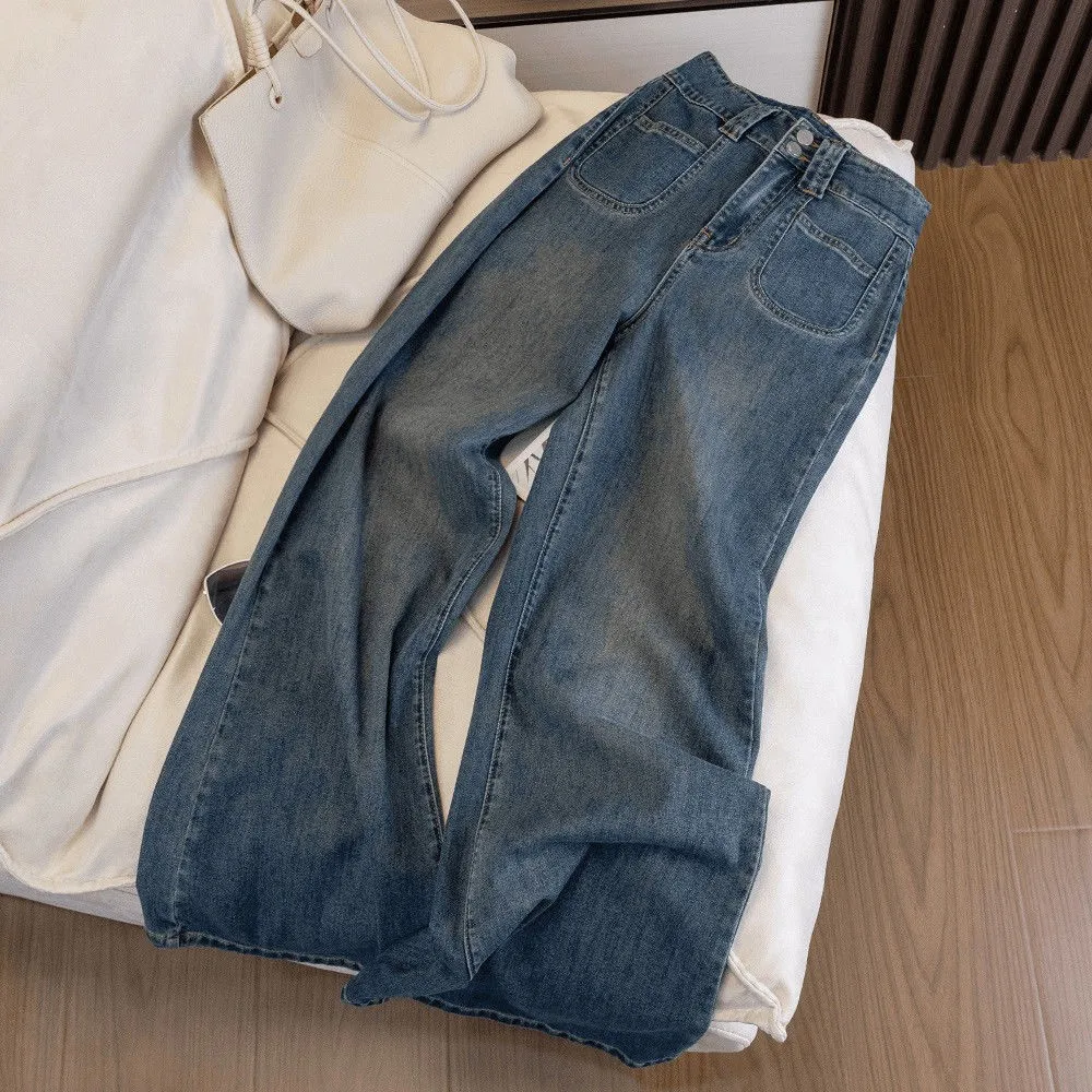 

Retro High-waisted Elastic Straight Jeans Women's Spring and Summer 2025 New Loose and Thin Fashion Versatile Straight Pants