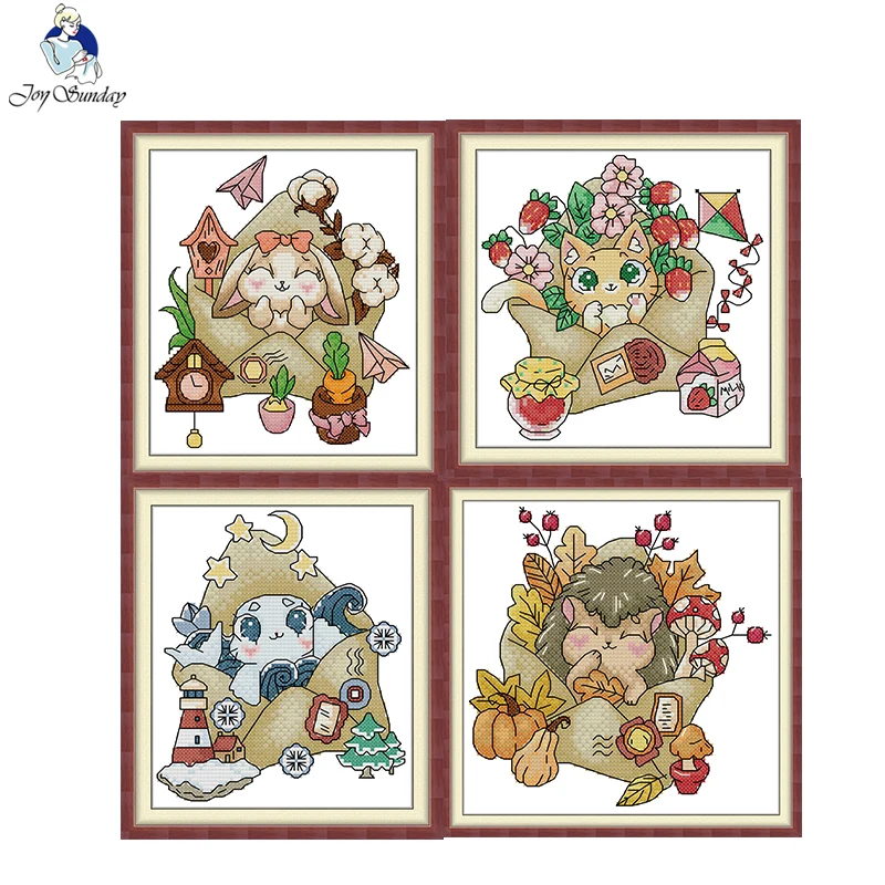 Joy Sunday Four Seasons Of Stamps Printed Cross Stitch Kits Aida Cloth 16CT 14CT Fabric DIY Canvas Craft Hand Embroidery Sets