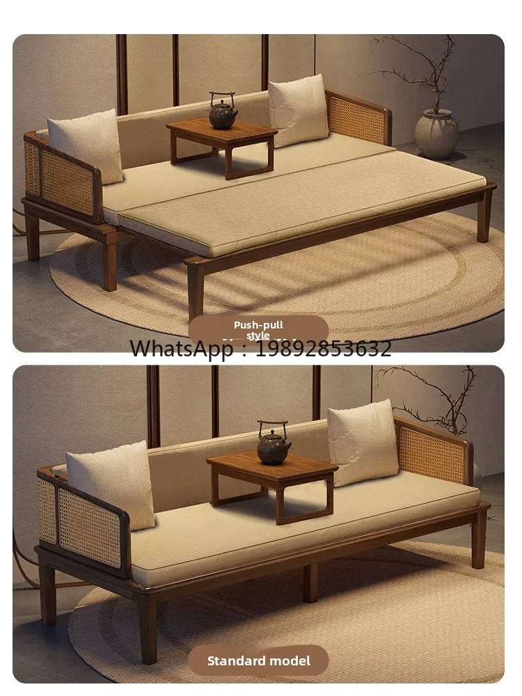LYY Nordic Solid Wood Luohan Bed New Chinese Style Push-Pull Combination Small Apartment White Ash Folding Sofa Bed Furniture