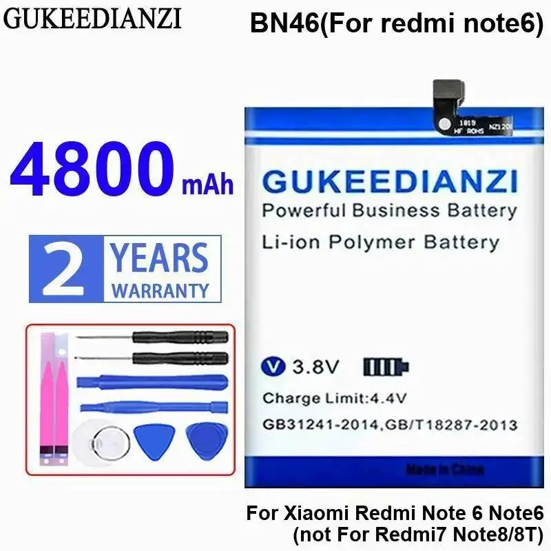 

4800Mah Mobile Phone Battery BN46 Note6 For Xiaomi Redmi Note 6 Not 7 Note8 8T Durable High-Capacity