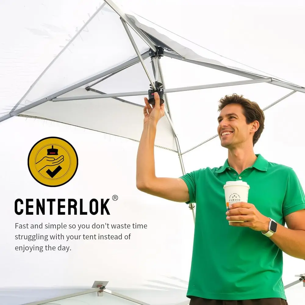 10x10 commerciële pop-uptent met middenslot, 300D-stof, 4 zijwanden, opbergtas, wit