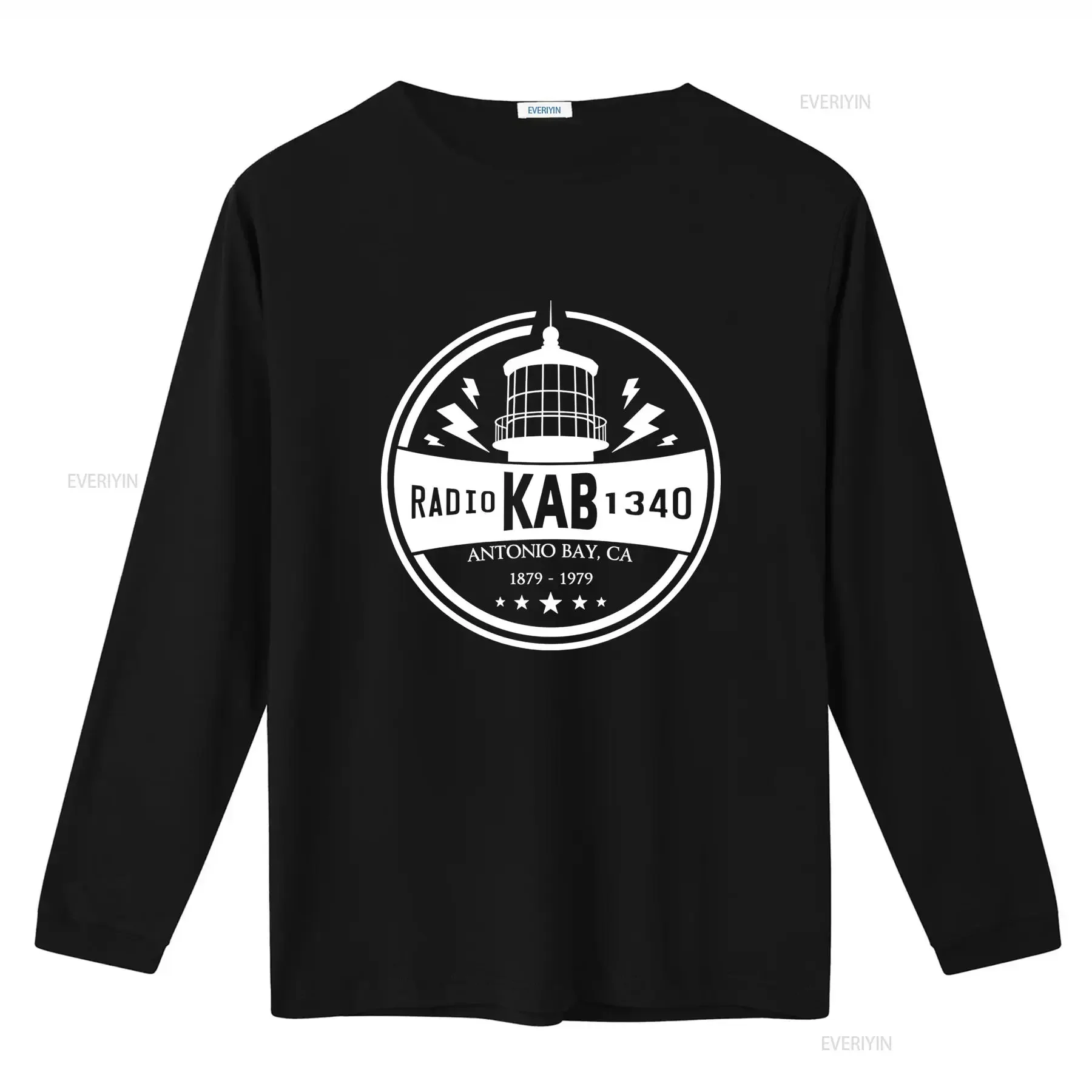 Vintage Style KAB Radio Station Antonio Bay 1340 Distressed Print T Shirt Retro Design with Lighthouse Lightning Bolt s Soft