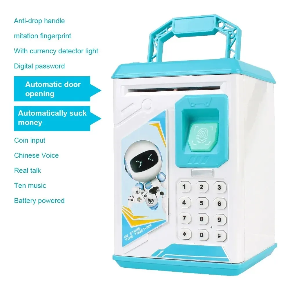 Hucha electrónica con huella dactilar para niños, Banco de Ahorro de monedas en efectivo con música, depósito automático, regalo de Navidad, caja de contraseña ATM