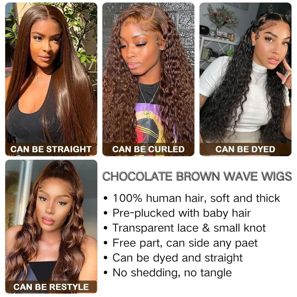 الشوكولاته براون الجسم موجة خصلات الشعر المستعار الإنسان 13X6 Hd الدانتيل الباروكة الأمامية 100% شعر الإنسان 250 الكثافة الملونة قبل قطعها شعر مستعار برازيلي