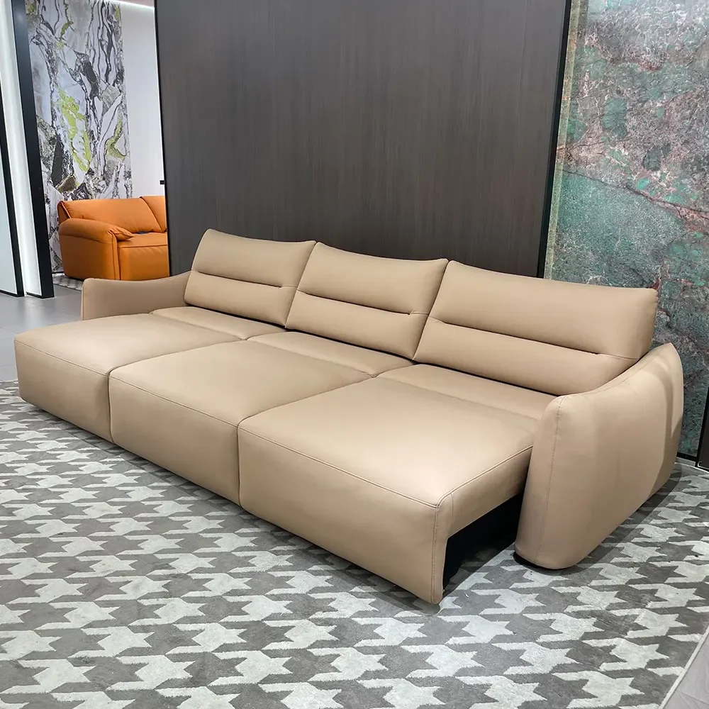 Living Room Sofa,Modern European Design Intelligent Leather Sofa For Home Living Room Combination Electric Straight Row Remote