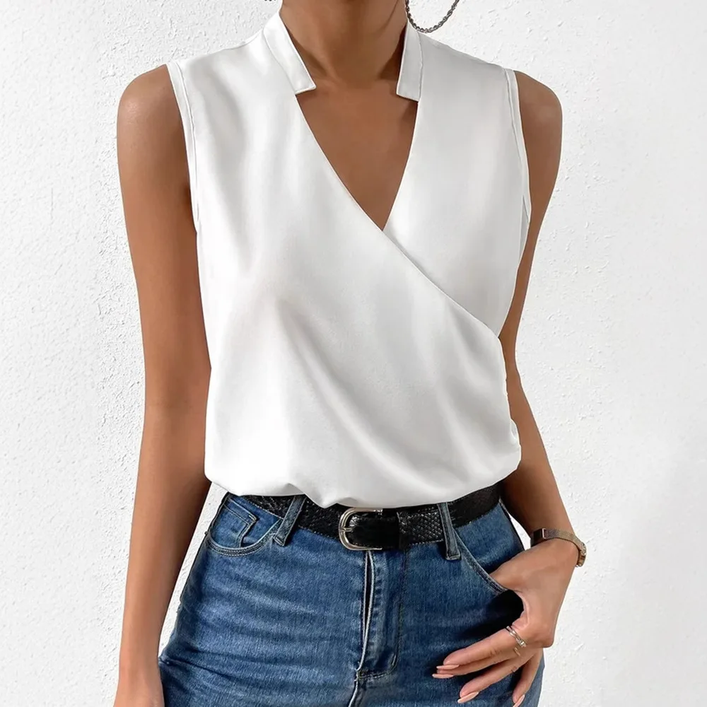 

Women's Shirt Cover Summer Fashion Casual Daily V-neck Solid Color Pullover Lace Sleeveless Shirt