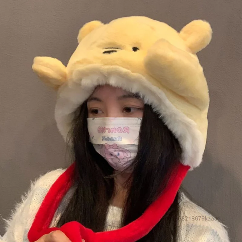 Disney Winnie The Pooh Women\'s Winter Furry Hat Fashion Cute Cartoon Ear Protection Plush Hat Y2k Sweet Soft Girl Style New Hat