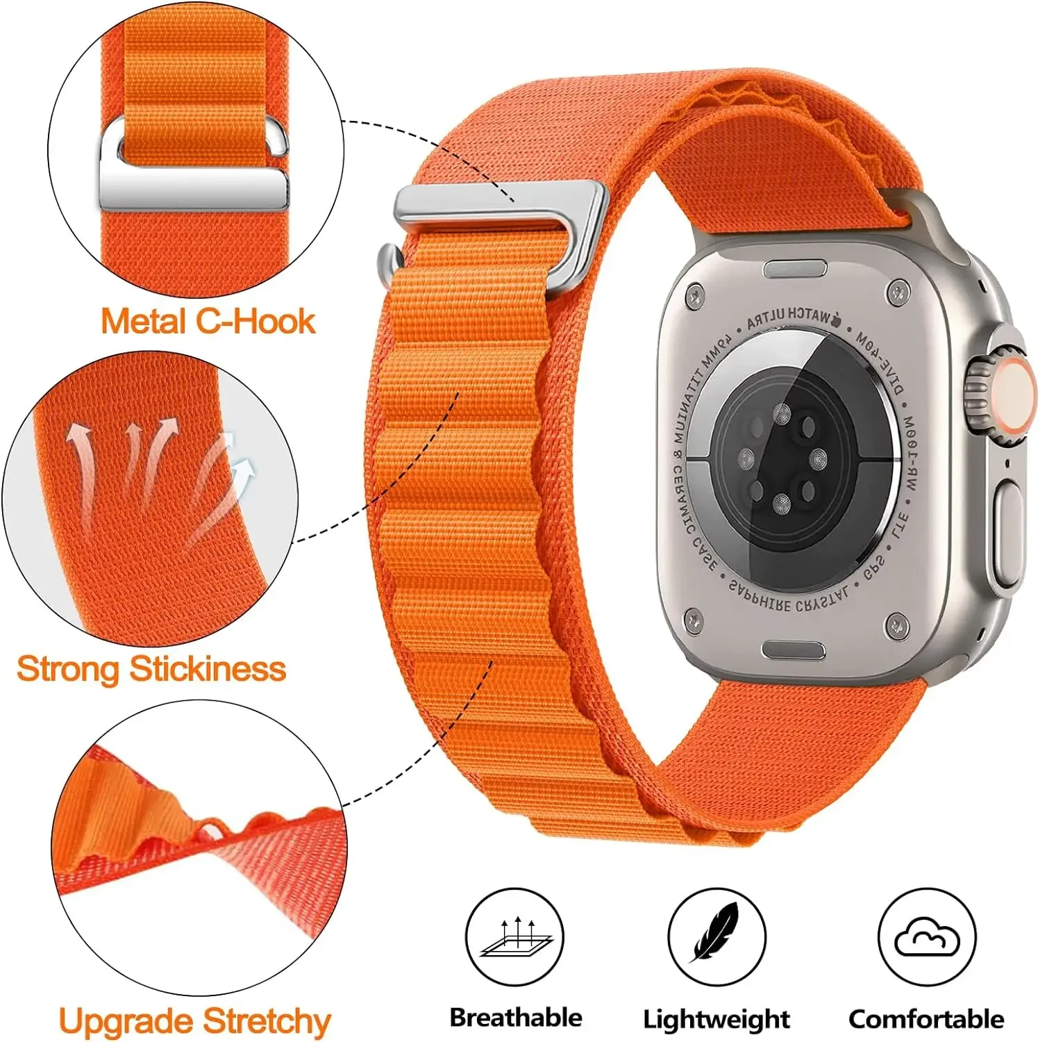 Alpine Loop correa para Apple Watch Ultra band, pulsera deportiva de nailon de 49mm, 45mm, 44mm, 42mm, 40mm, 41mm, iWatch series9, 8 SE, 5, 7, 6, 4, 2 correas