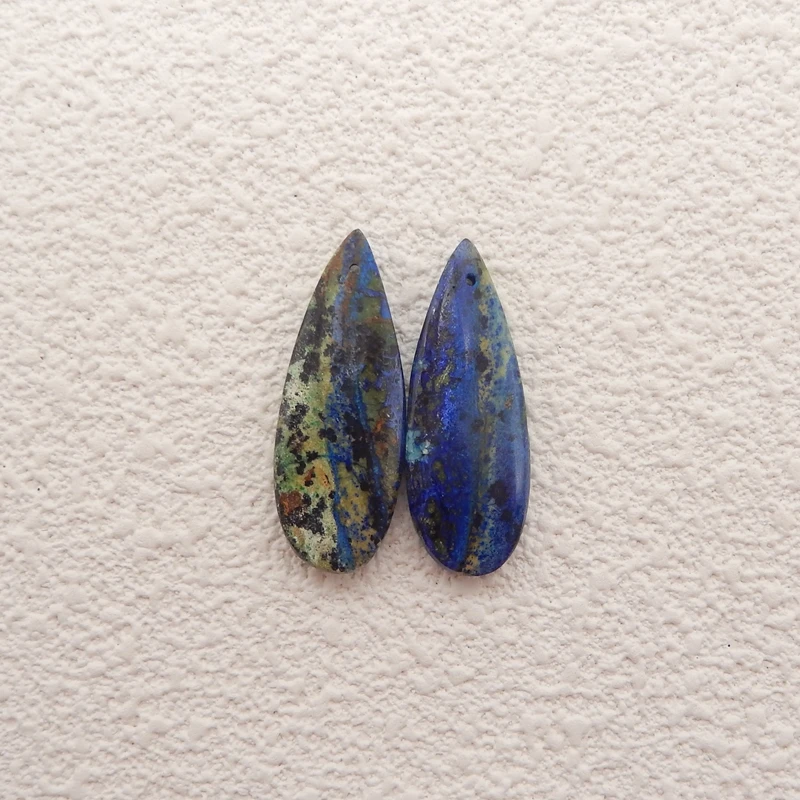 

B&F Handmade Natural Chrysocolla Earrings Waterdrop Shape Beads 33*12*4mm Polished 5.3g for DIY Jewelry Making Accessories