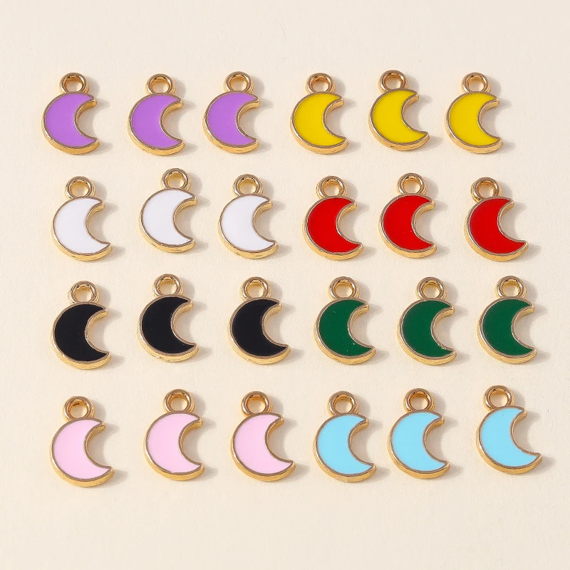 30 Stück 7x11mm Niedliche Mini-Emaille-Mondanhänger für Schmuckherstellung, Ohrringe, Halsketten, Armbänder, DIY-Bastelzubehör – Detail 2