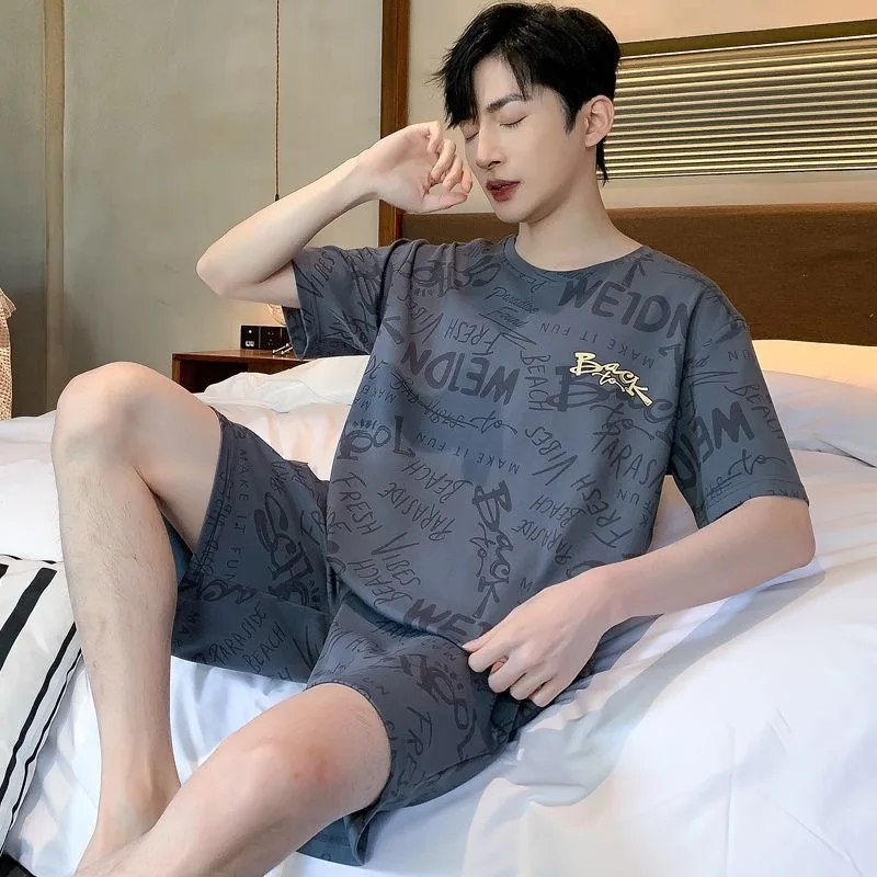 Summer Boys 2/pce Casual Loungewear Teenager Indoor Short Sleeves Houmewear Men Shorts Loose Cartoon Gent Pajama Indoor Pajama