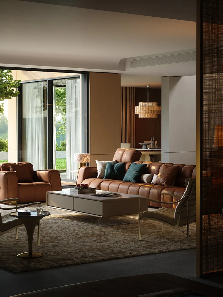 Villa living room electric sofa combination light luxury leather sofa