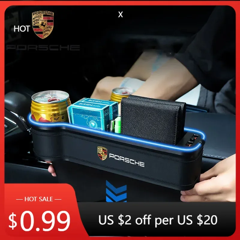 

Car Sticker For Porsche Cayman Cayenne 911 Macan Car Seat Atmosphere LED Light Gap Storage Box Organizer For Porsche Panamera T