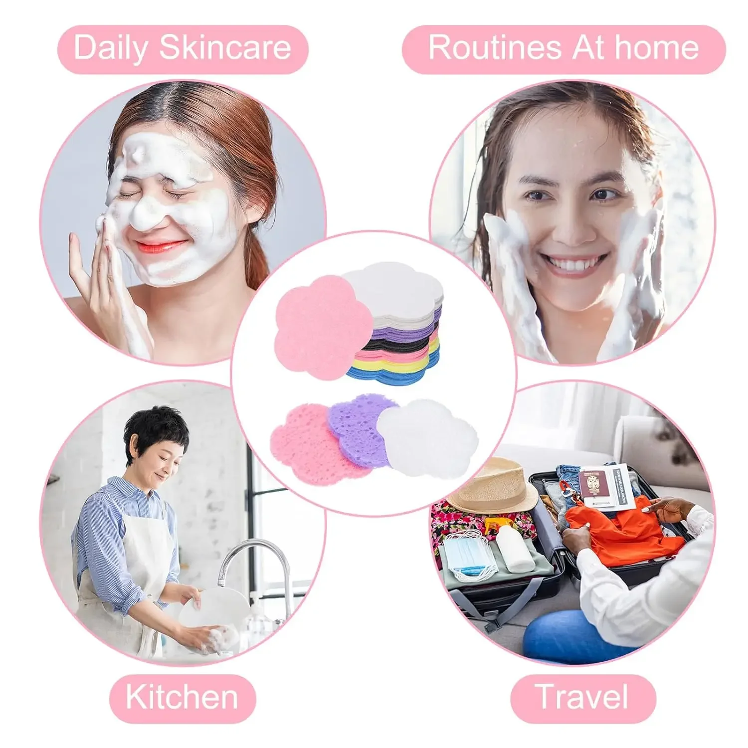 Tampone di compressione riutilizzabile spesso in spugna per il viso in cellulosa naturale per la rimozione del trucco dell'applicazione della maschera esfoliante profonda